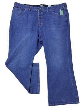 Terra & Sky Women's Button Fly Flare Leg Blue Denim Jeans Plus Size 28W